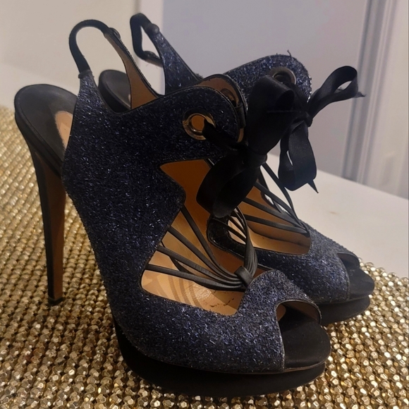 Nicholas Kirkwood Blue Sparkle Pump w/ Satin Bow - Picture 1 of 2